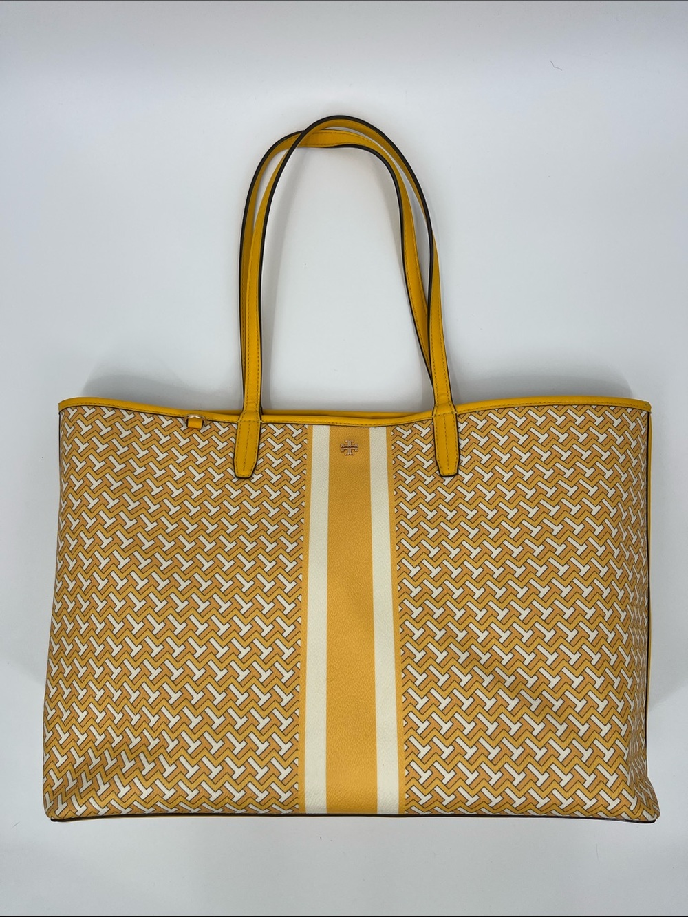 Tory Burch Yellow & White Stripe Tote